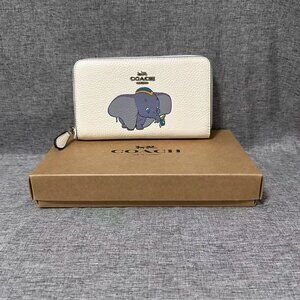 Disney Coach Dumbo Zip Wallet Ivory X Leather Accordion Long Wallet Logo Print